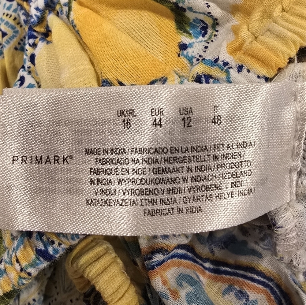 Primark Women’s Yellow Blue Multicolor Crop Top Blouse Short Sleeves Size US 12. - Picture 6 of 10